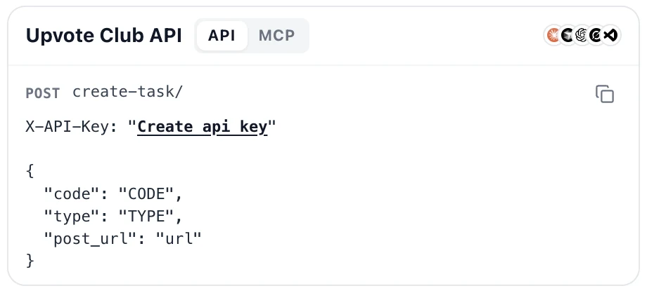 API and MCP access — Upvote.club interface