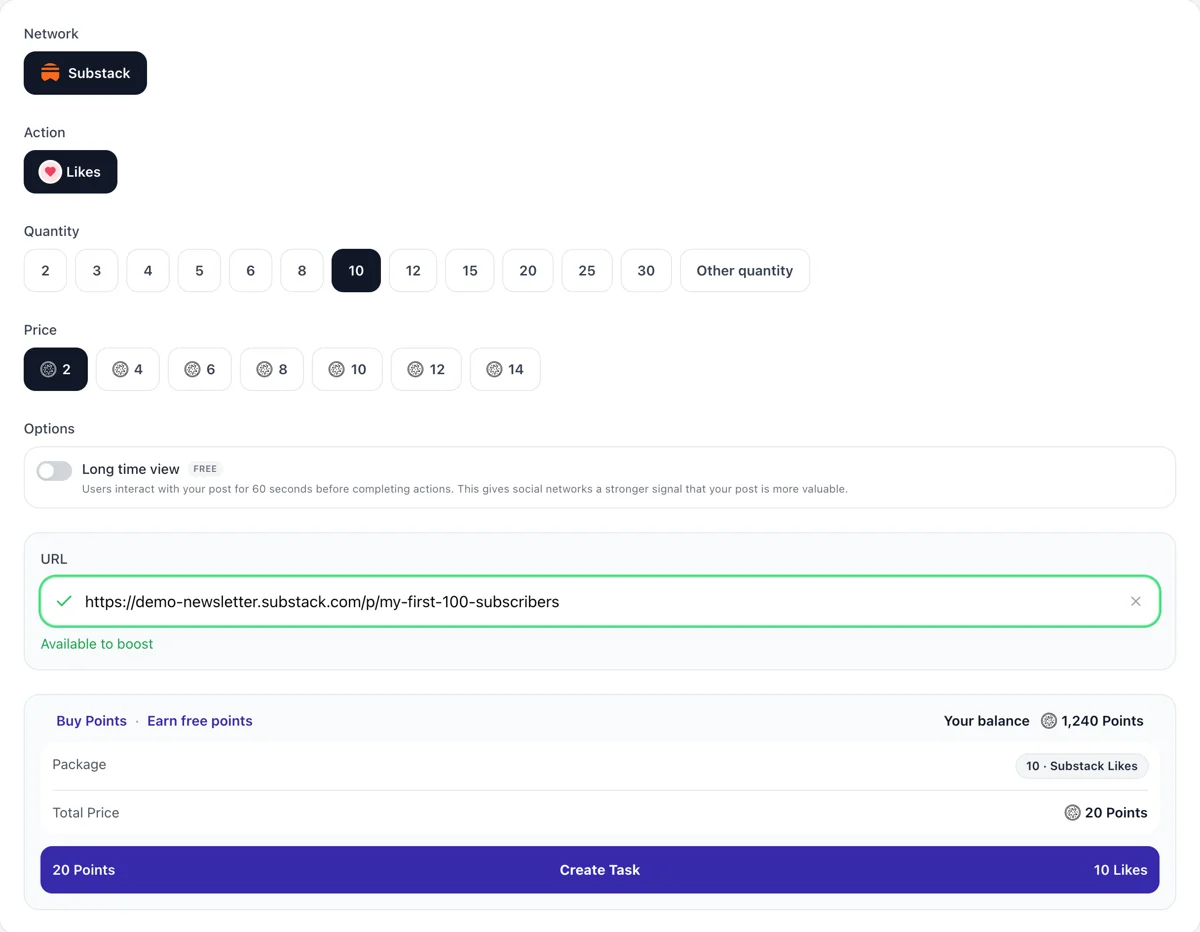 Free promotion for your social media profile — Upvote.club interface