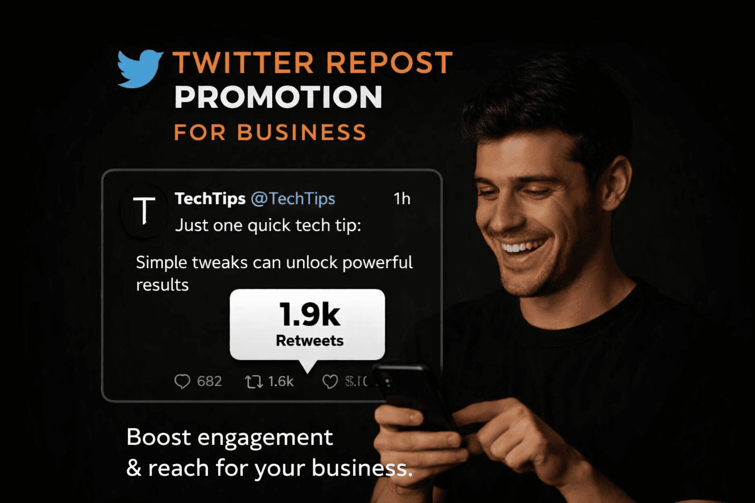 Twitter repost promotion for business